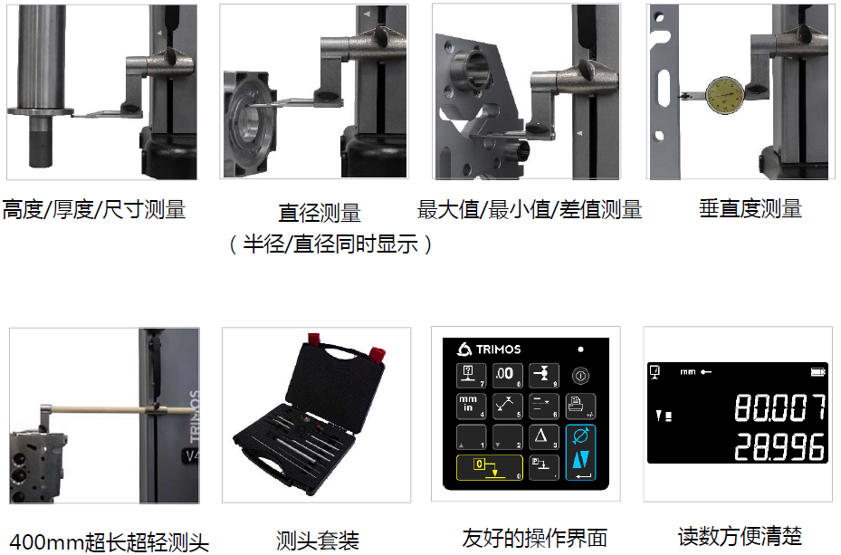 Trimos V4數(shù)顯測高儀--功能應(yīng)用示意圖